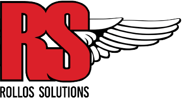 This is half of the Rollos Solutions logo. It's missing the left wing that flays out from the R but includes the angelic wing that flays out on the right and says Rollos Solutions underneath.